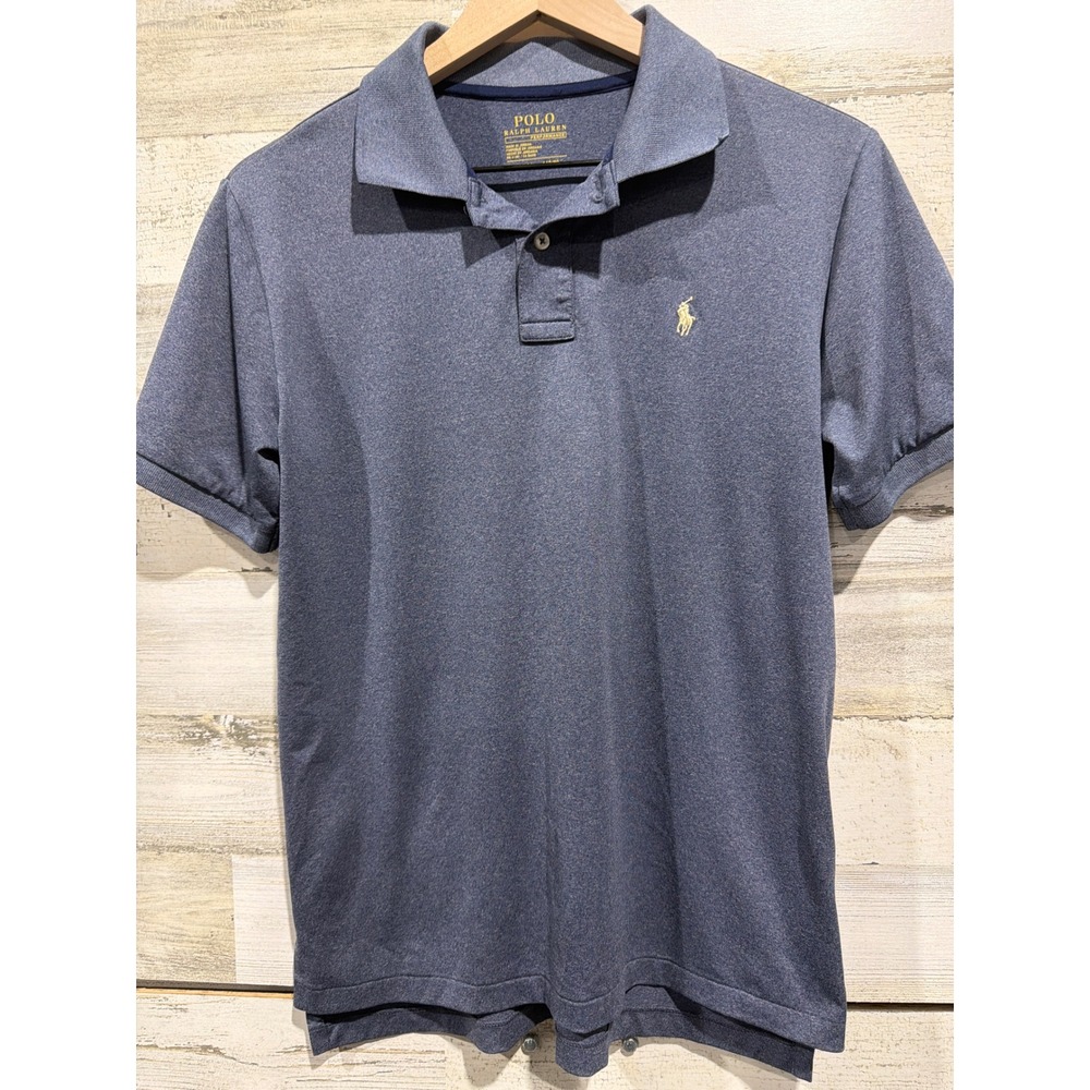 Polo Ralph Lauren Performance Shirt Boys L 14-16 Blue Heathered Golf EUC